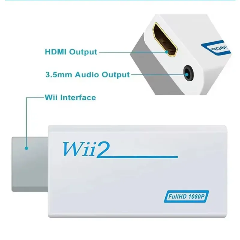 Adaptateur convertisseur HDMI Full HD 1080p pour console Wii avec câble audio 3,5 mm 3