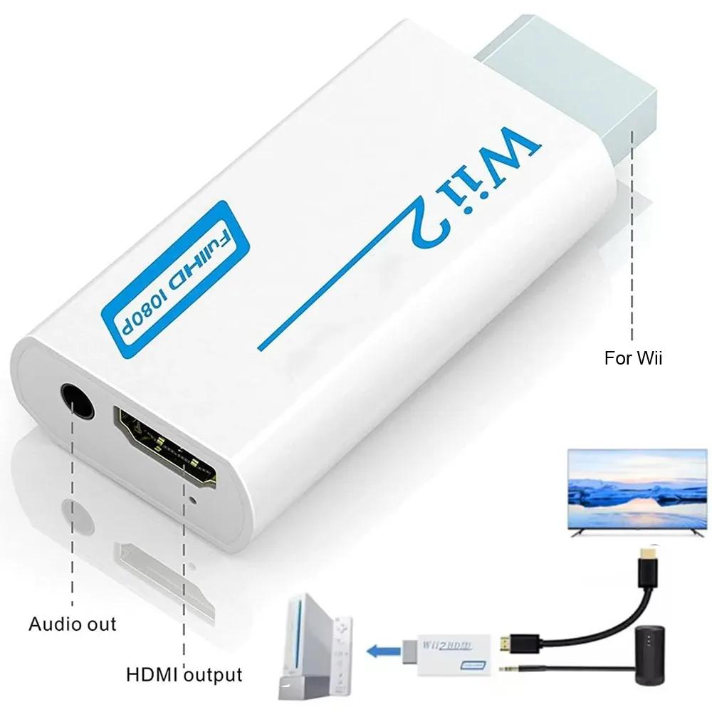 Adaptateur convertisseur HDMI Full HD 1080p pour console Wii avec câble audio 3,5 mm