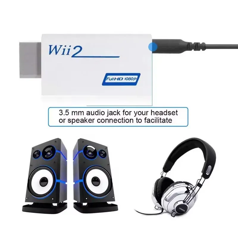 Adaptateur convertisseur HDMI Full HD 1080p pour console Wii avec câble audio 3,5 mm 5