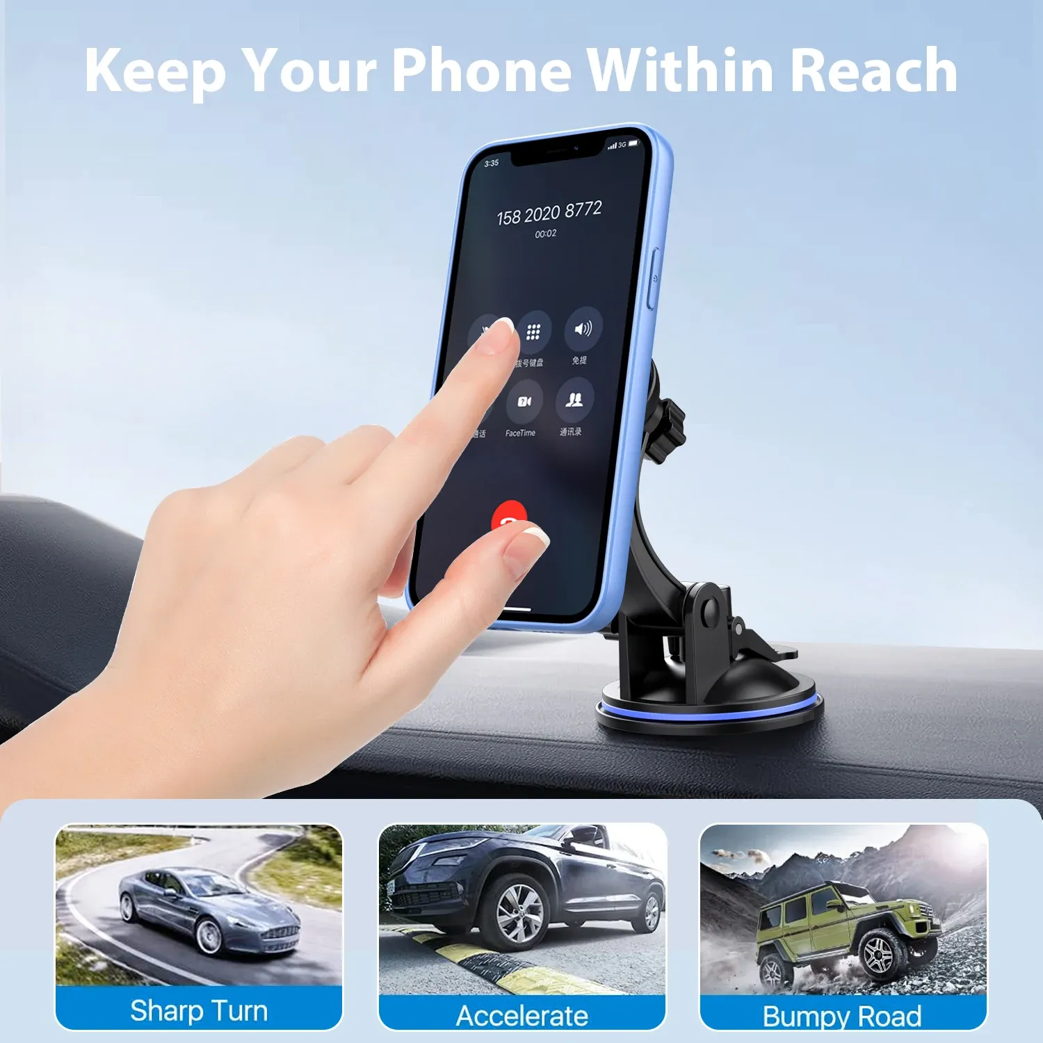 Support de téléphone pour voiture, support de téléphone portable pour tableau de bord, support de pare-brise, support de téléphone universel pour camion, rotation à 360° 4