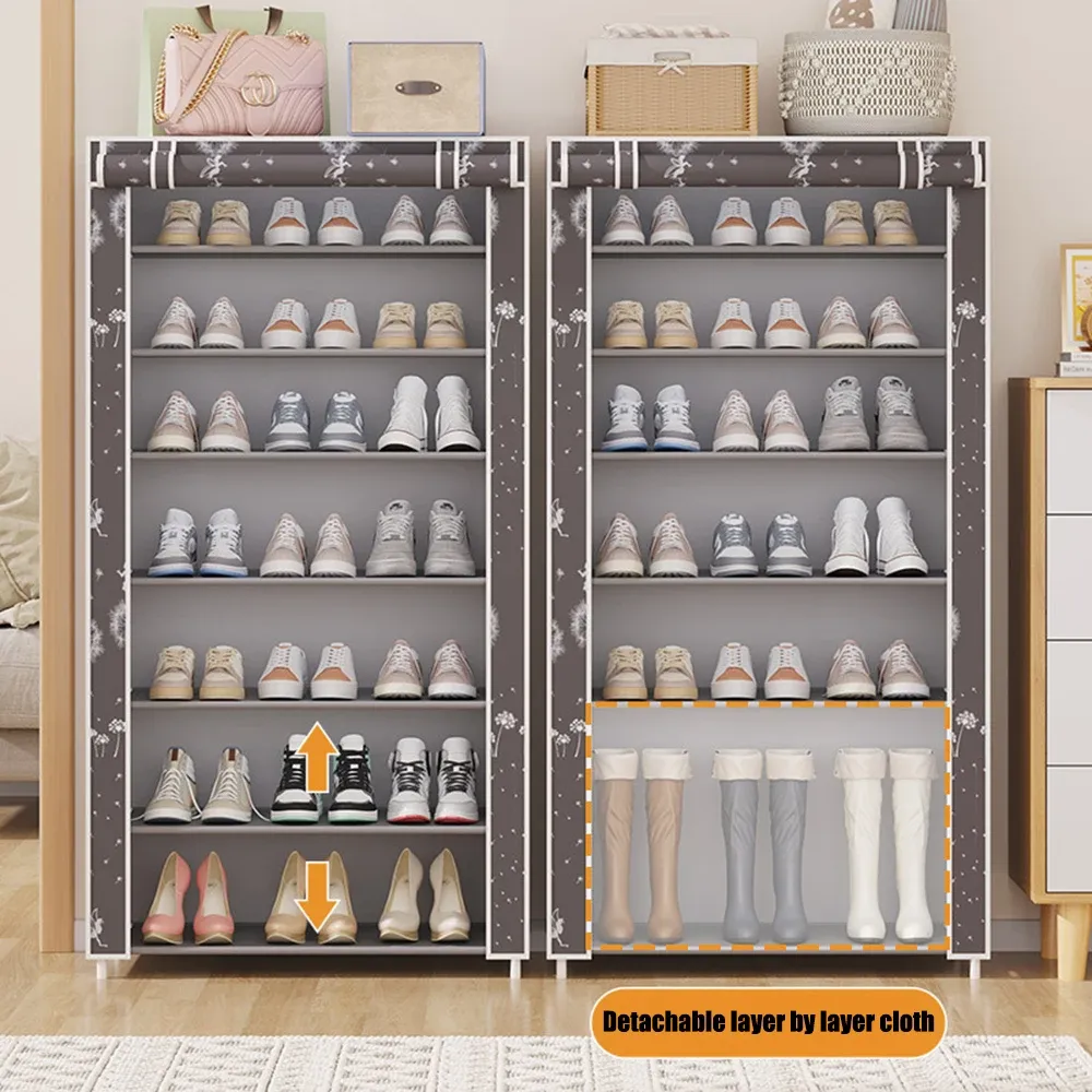 Meuble à chaussures multicouche en tissu anti-poussière, design minimaliste 2