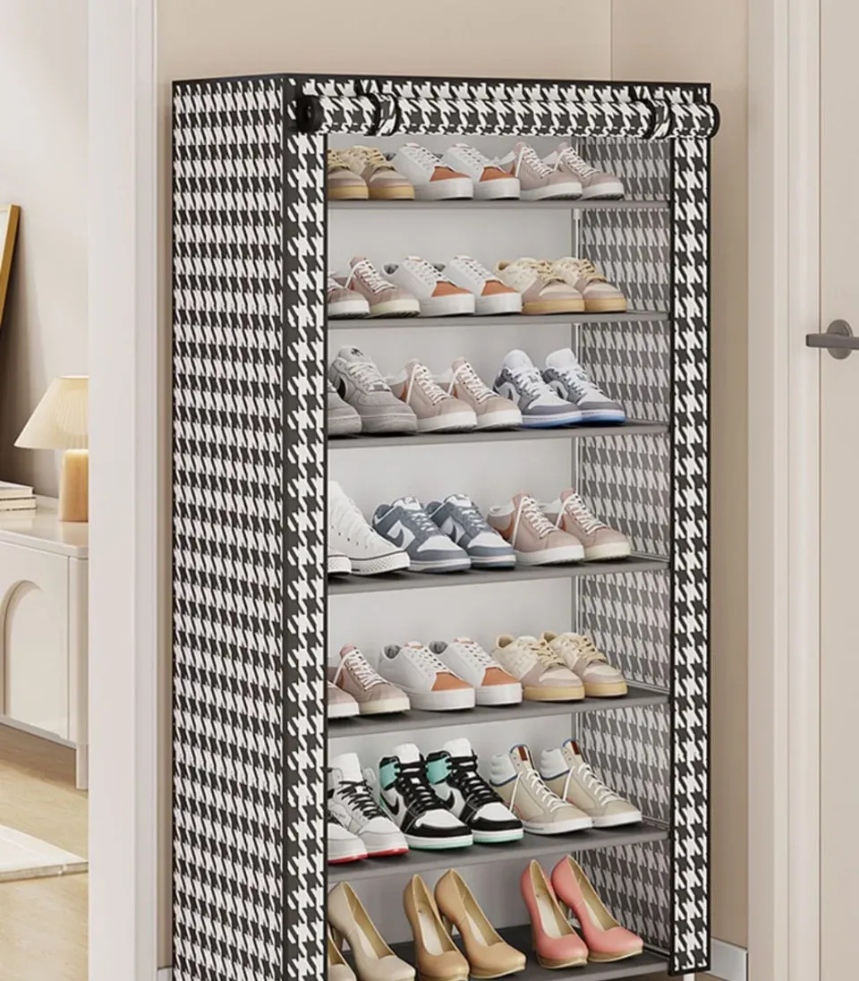Armoire à chaussures en tissu gris argenté, vue d'ensemble