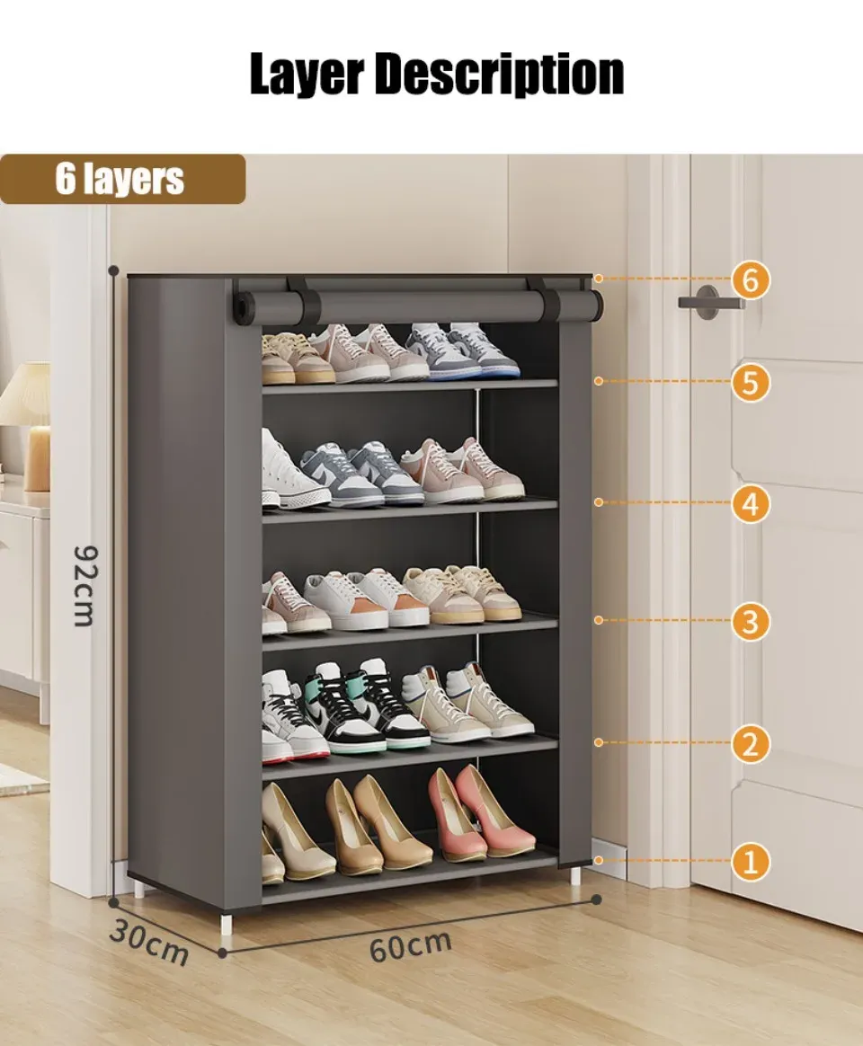 Meuble à chaussures multicouche en tissu anti-poussière, design minimaliste 7