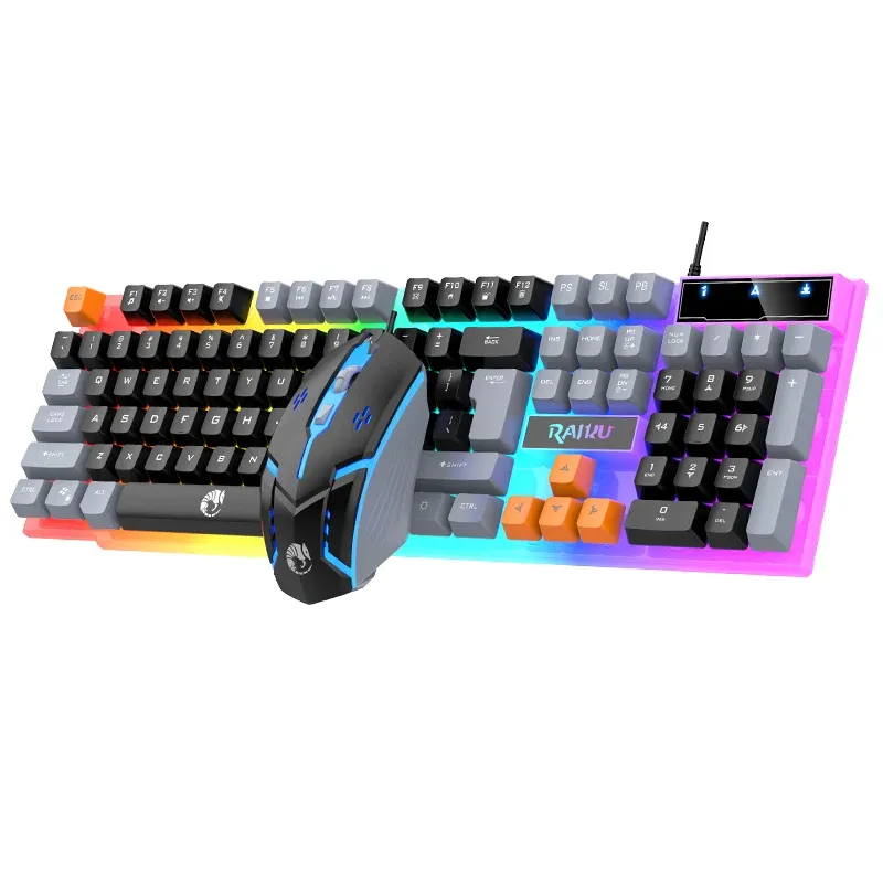 Ensemble clavier et souris de jeu RAIKU T26 avec clavier mécanique lumineux à trois tons 2