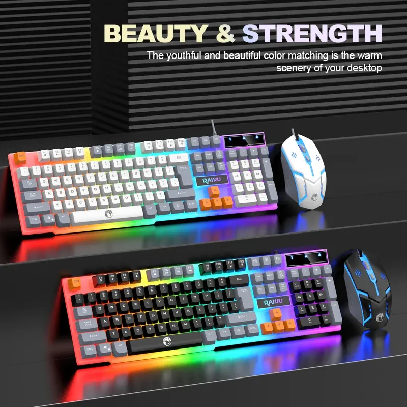 Ensemble clavier et souris de jeu RAIKU T26 avec clavier mécanique lumineux à trois tons 3