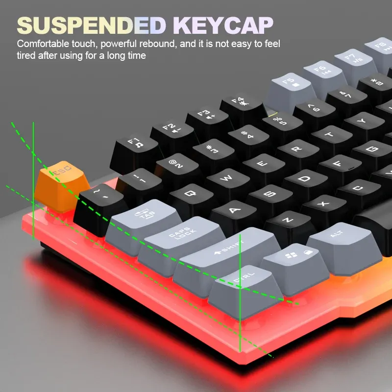 Ensemble clavier et souris de jeu RAIKU T26 avec clavier mécanique lumineux à trois tons 5