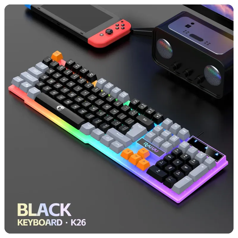 Ensemble clavier et souris de jeu RAIKU T26 avec clavier mécanique lumineux à trois tons 6