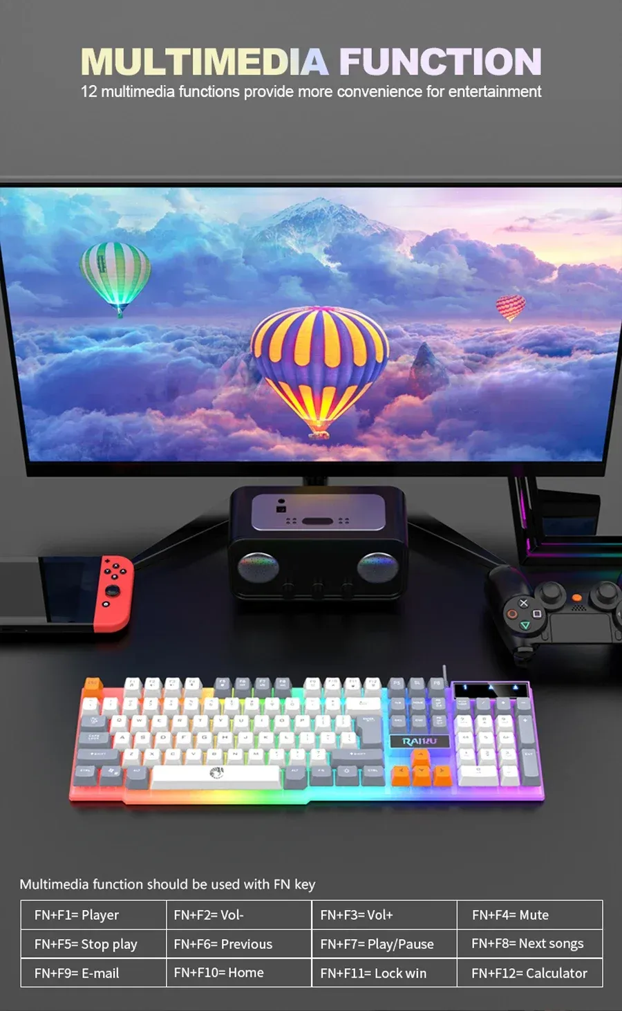 Détail du clavier RAIKU T26 et de son éclairage