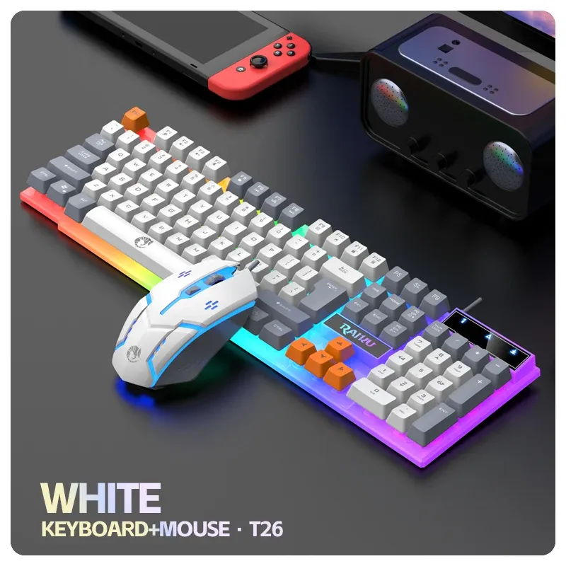 Ensemble clavier et souris de jeu RAIKU T26 avec clavier mécanique lumineux à trois tons 8