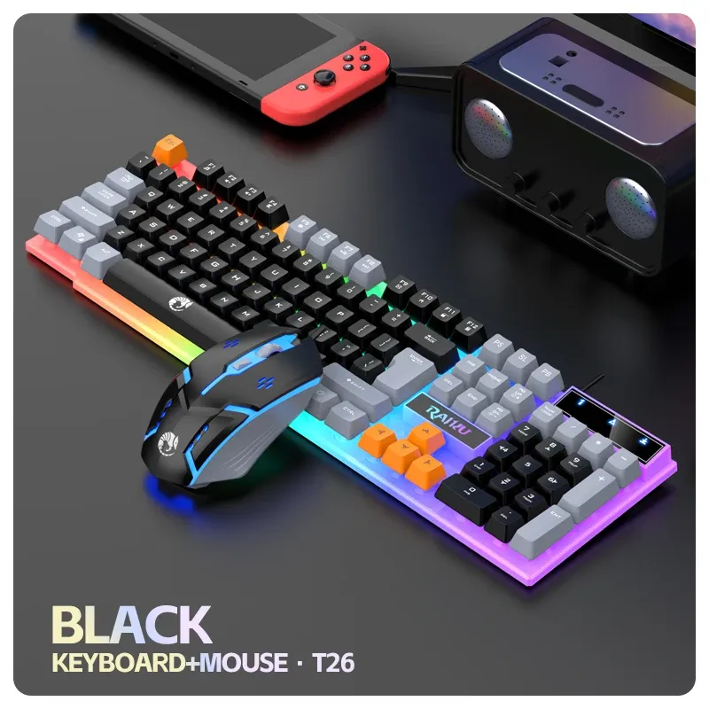 Ensemble clavier et souris de jeu RAIKU T26 avec clavier mécanique lumineux à trois tons 7
