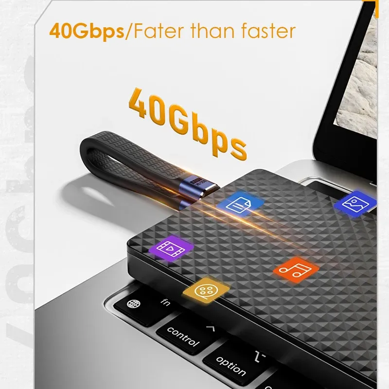 Câble USB4 Type-C vers Type-C 40 Gbps, 8K @ 60 Hz, PD 240 W, à puce électronique (e-marker), court, 3 en 1 pour données, vidéo et charge, avec porte-clés, compatible MacBook et batterie externe 3
