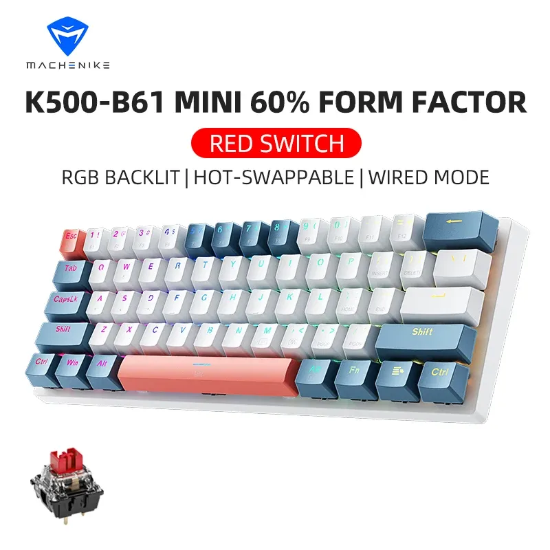 Clavier mécanique filaire Machenike K500-B61 format 60 %, 61 touches, switches interchangeables à chaud, rétroéclairage RVB - Image 1