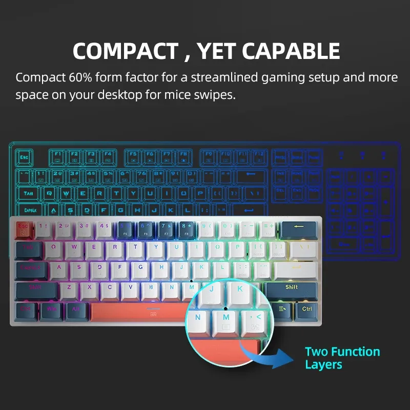 Clavier mécanique filaire Machenike K500-B61 format 60 %, 61 touches, switches interchangeables à chaud, rétroéclairage RVB 2