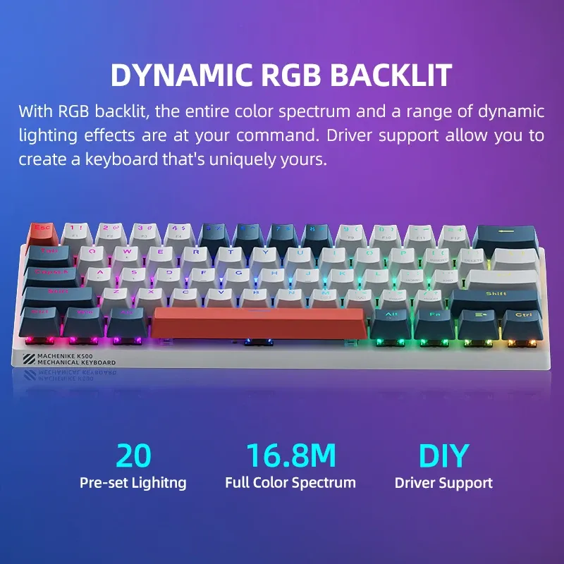 Clavier mécanique filaire Machenike K500-B61 format 60 %, 61 touches, switches interchangeables à chaud, rétroéclairage RVB 6
