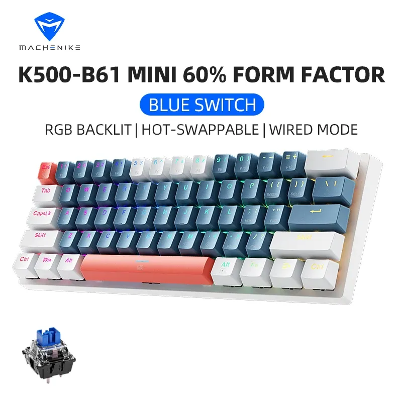 Clavier mécanique filaire Machenike K500-B61 format 60 %, 61 touches, switches interchangeables à chaud, rétroéclairage RVB 11