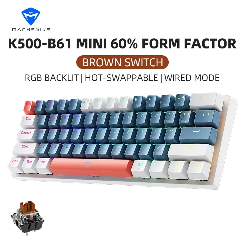 Clavier mécanique filaire Machenike K500-B61 format 60 %, 61 touches, switches interchangeables à chaud, rétroéclairage RVB 10