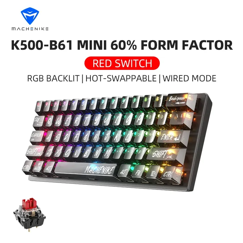 Clavier mécanique filaire Machenike K500-B61 format 60 %, 61 touches, switches interchangeables à chaud, rétroéclairage RVB 7