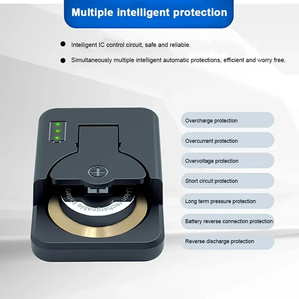 Mini chargeur portable universel pour piles bouton avec indicateur LED, compatible LIR2016, LIR2025, LIR2032 et LIR1025 3