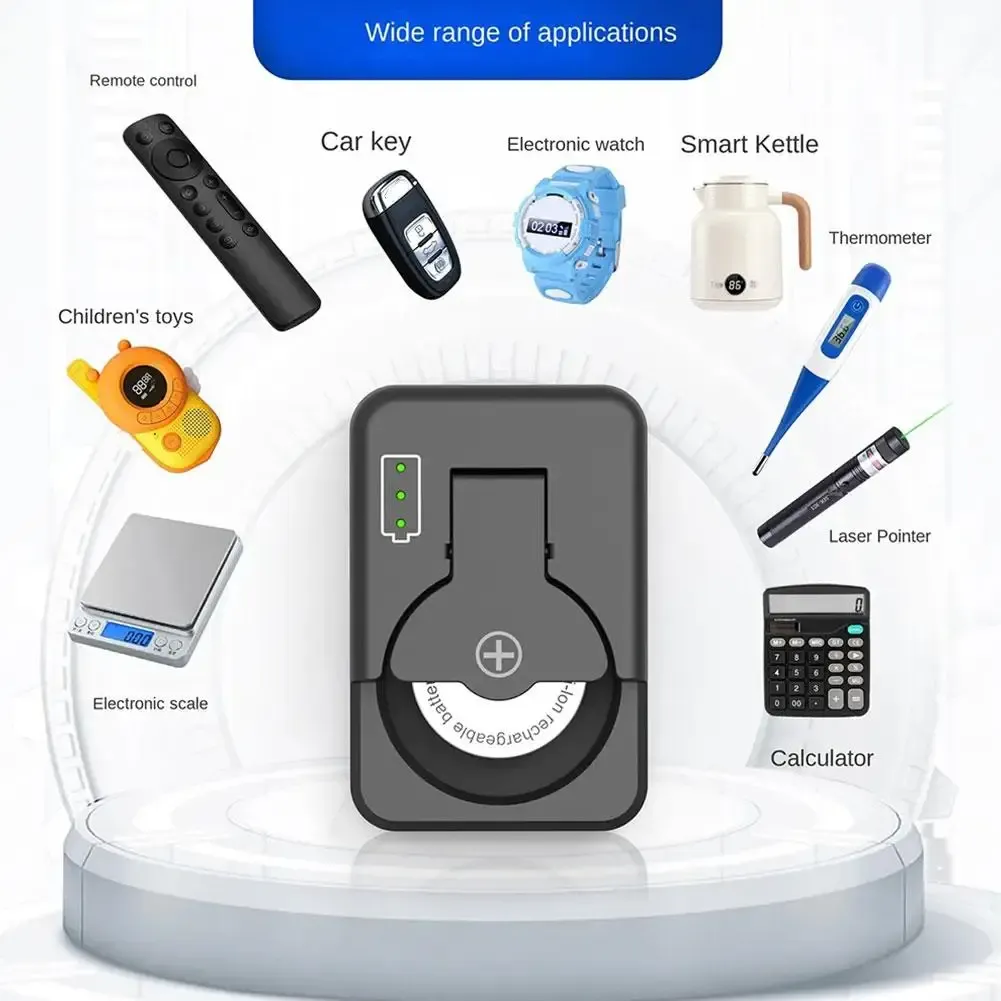 Mini chargeur portable universel pour piles bouton avec indicateur LED, compatible LIR2016, LIR2025, LIR2032 et LIR1025 5