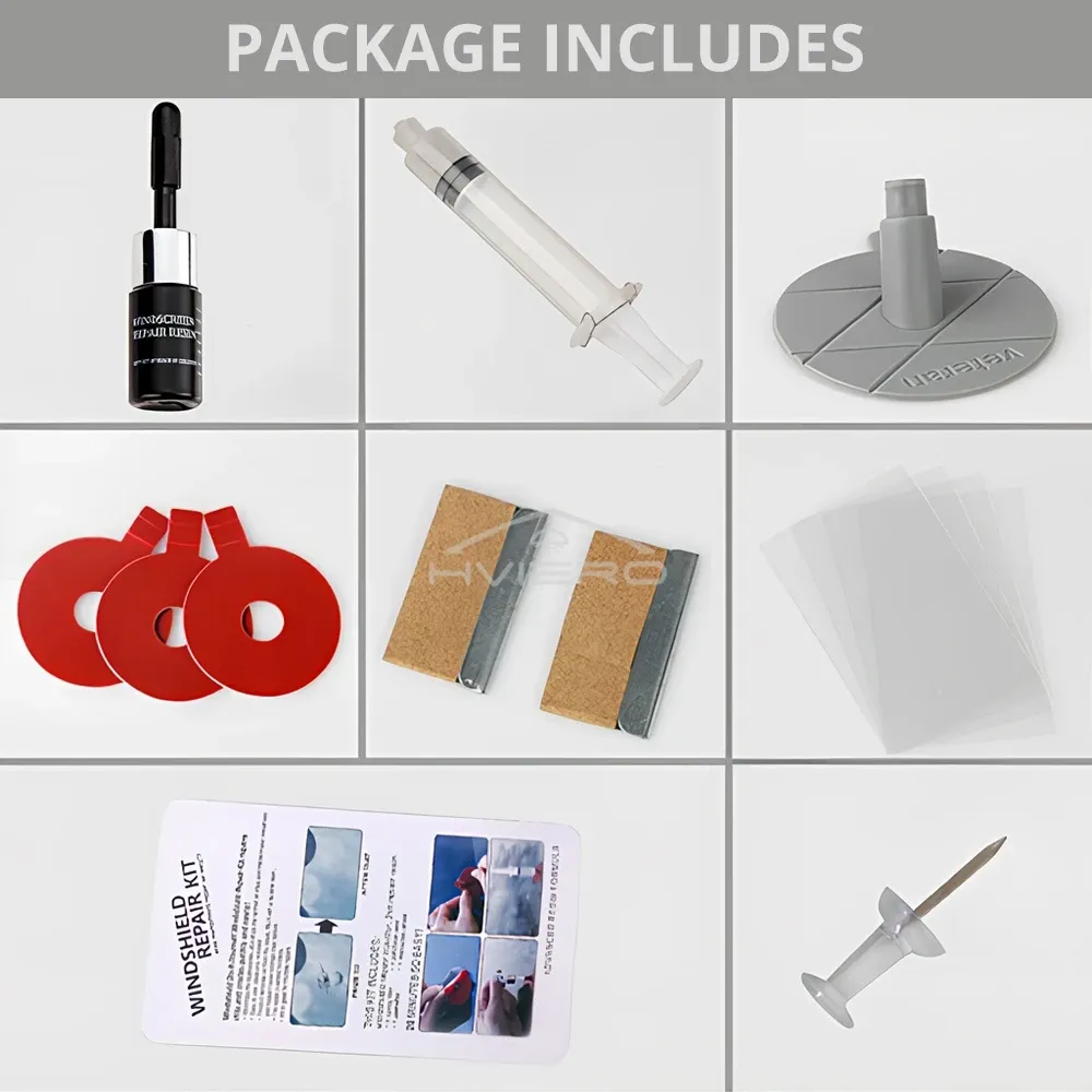 Kit de réparation de pare-brise en résine avec outils, restauration des rayures, autocollants de protection et nettoyant pour verre 6