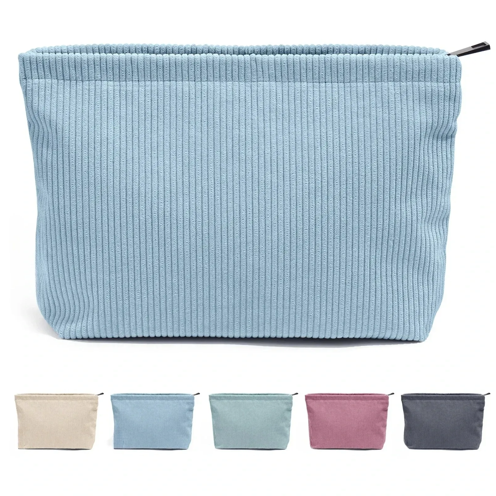 Trousse de maquillage de voyage en velours côtelé à grande capacité et fermeture éclair 8