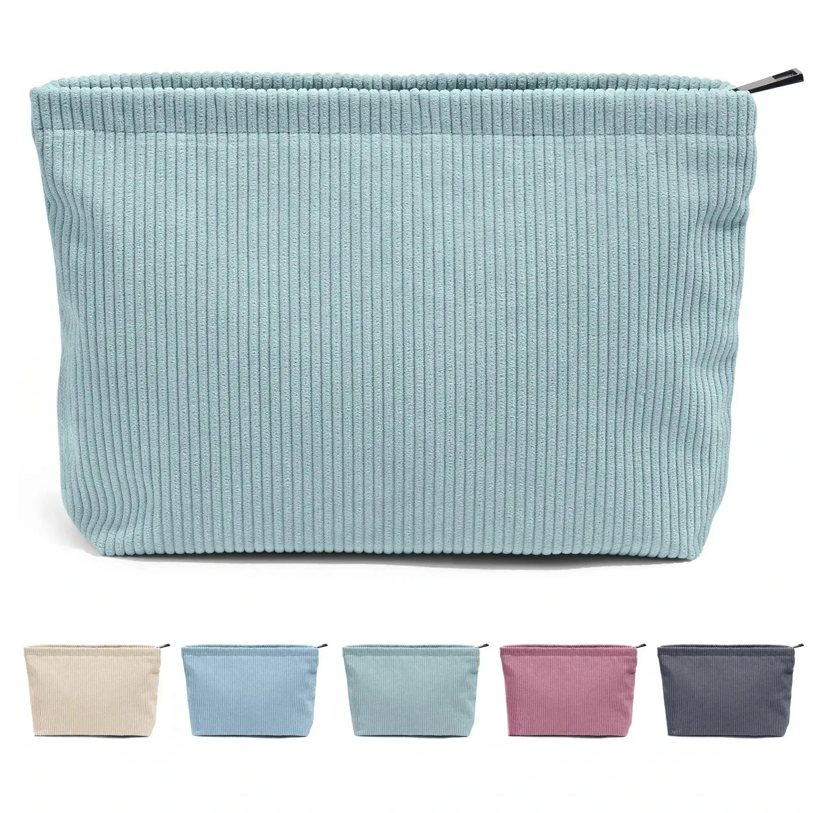Trousse de maquillage de voyage en velours côtelé à grande capacité et fermeture éclair 9