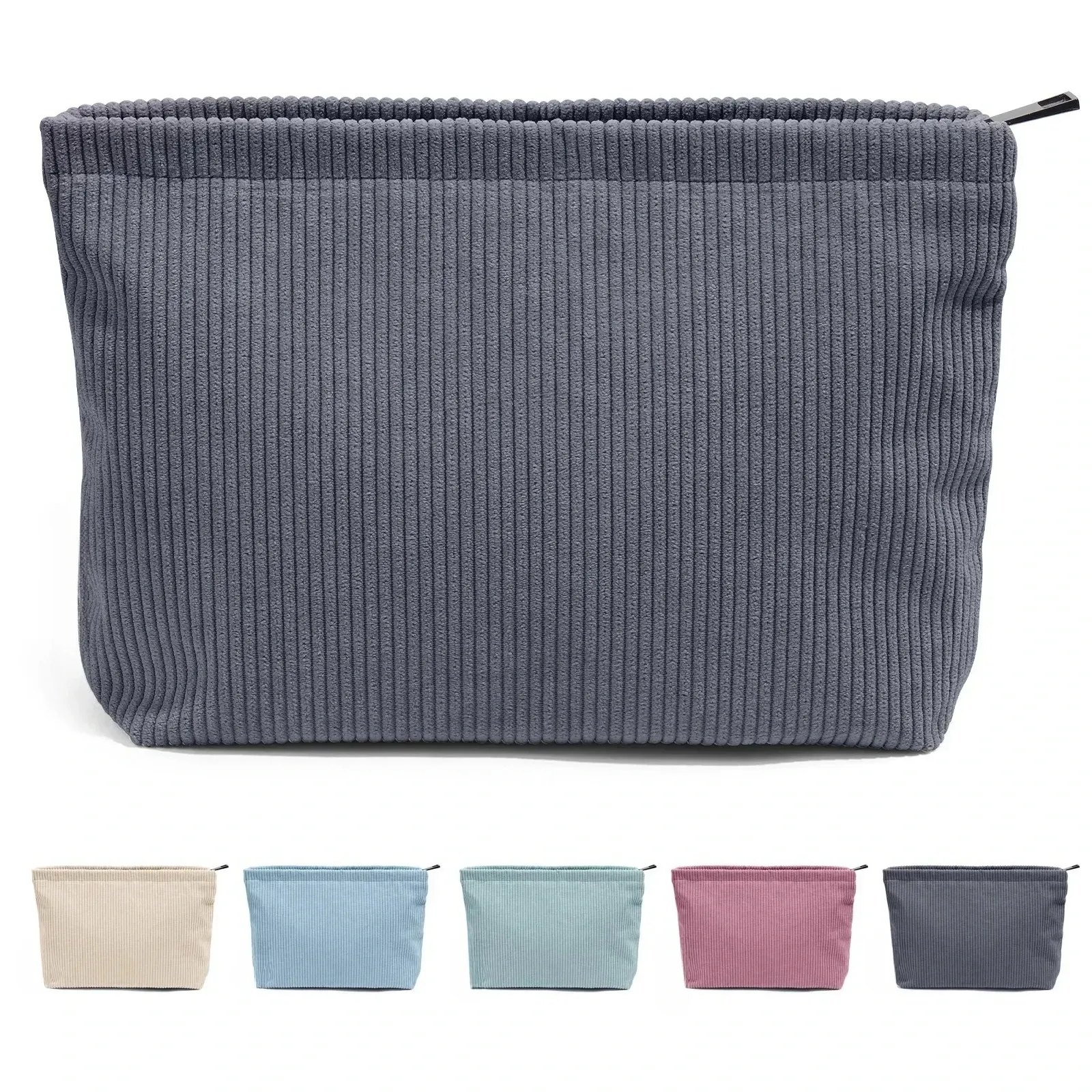 Trousse de maquillage de voyage en velours côtelé à grande capacité et fermeture éclair 10
