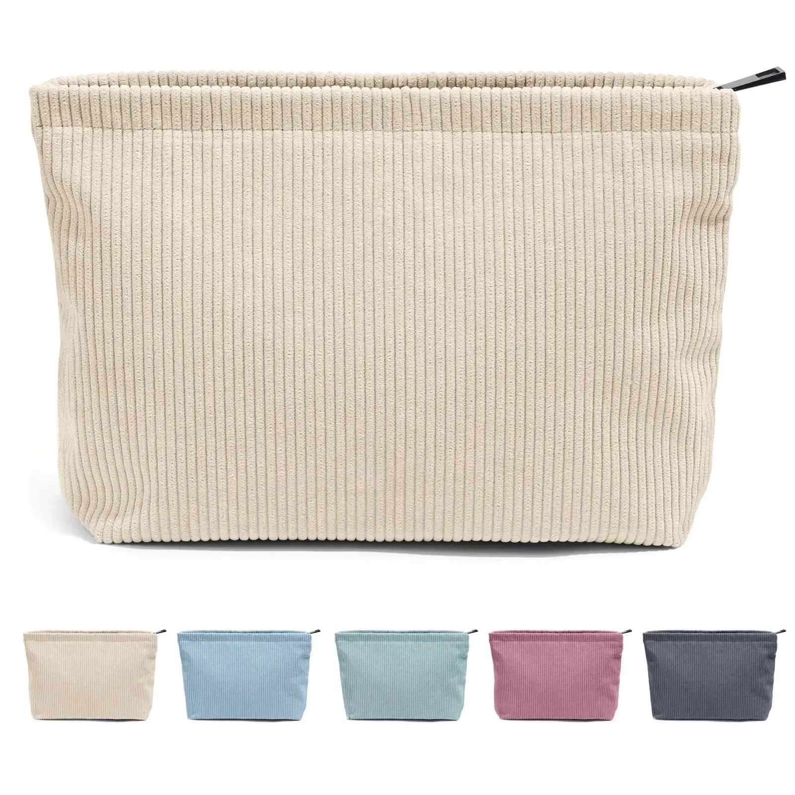 Trousse de maquillage de voyage en velours côtelé à grande capacité et fermeture éclair 11