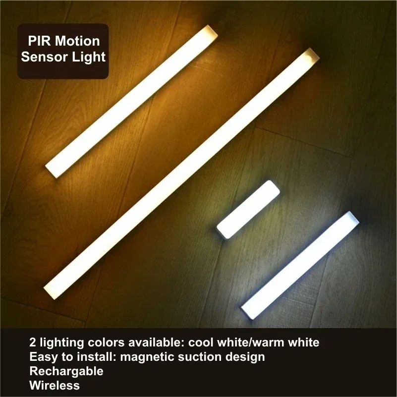 Lampe LED portable avec détecteur de mouvement PIR, éclairage d'intérieur rechargeable par USB et fonctionnement sur batterie 2