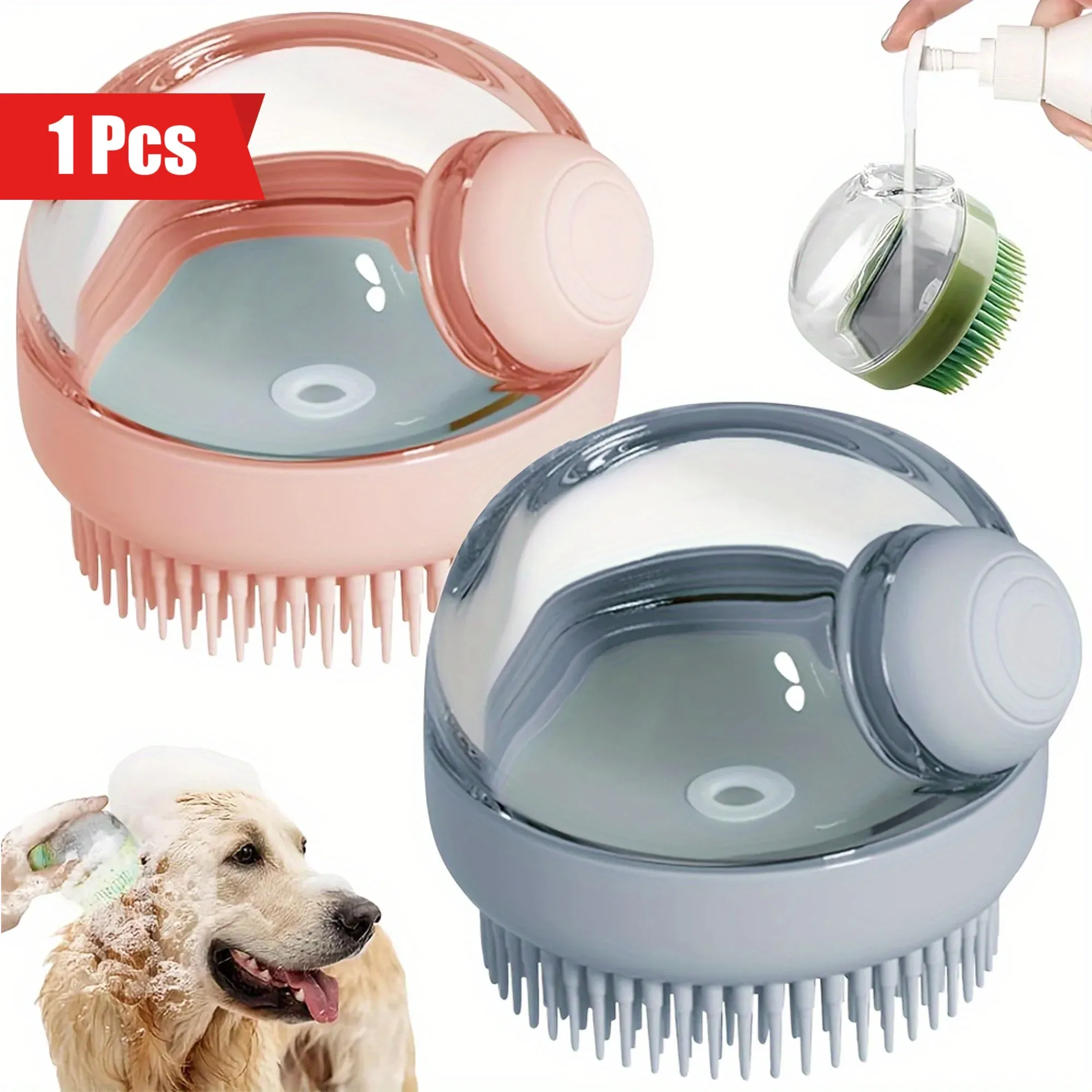 Brosse de bain en silicone avec distributeur de shampoing pour chiens et chats - Image 1
