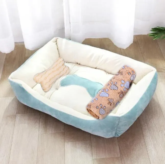 Lit chauffant pour animaux de compagnie aux couleurs pastel, design carré, panier pour petits, moyens et grands chiens, chats et chiots, grand format 16