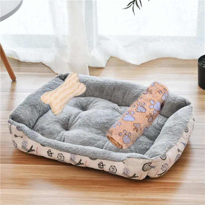 Lit chauffant pour animaux de compagnie aux couleurs pastel, design carré, panier pour petits, moyens et grands chiens, chats et chiots, grand format 14