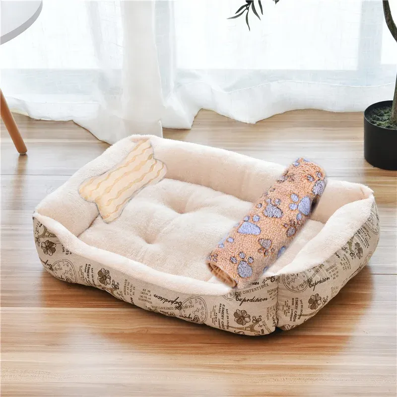 Lit chauffant pour animaux de compagnie aux couleurs pastel, design carré, panier pour petits, moyens et grands chiens, chats et chiots, grand format 8