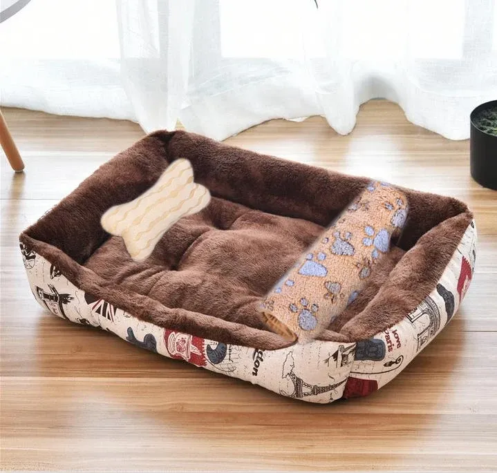 Lit chauffant pour animaux de compagnie aux couleurs pastel, design carré, panier pour petits, moyens et grands chiens, chats et chiots, grand format 7
