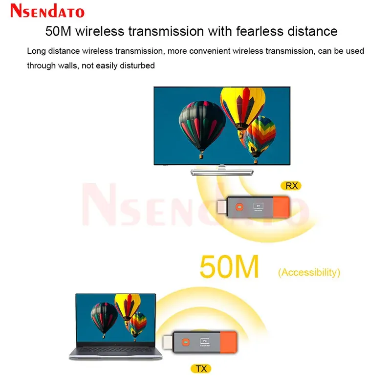Émetteur-récepteur HDMI sans fil 1080P, portée 50 m, extension vidéo pour ordinateur portable, PC et appareil photo vers téléviseur 5