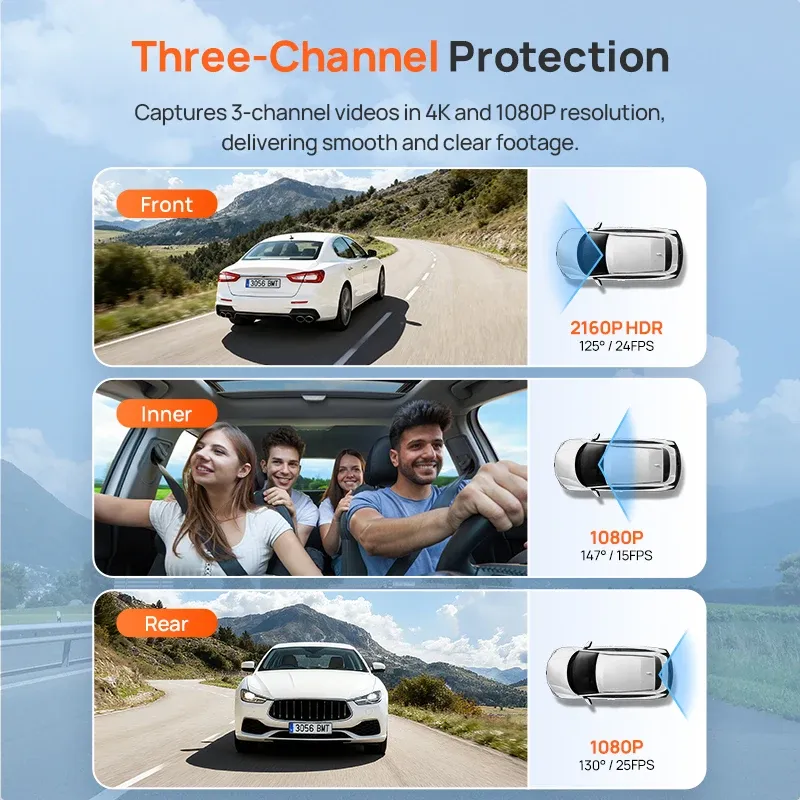 Caméra embarquée 70mai 3 canaux T800E 4K HDR avec supercondensateur, enregistreur de conduite, surveillance de stationnement 24h/24, Wi-Fi, commande vocale, alerte de fatigue au volant 2