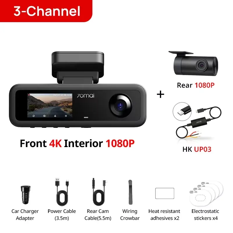 Caméra embarquée 70mai 3 canaux T800E 4K HDR avec supercondensateur, enregistreur de conduite, surveillance de stationnement 24h/24, Wi-Fi, commande vocale, alerte de fatigue au volant 7
