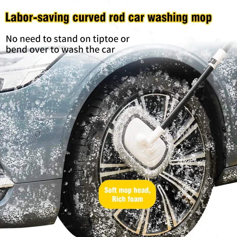 Brosse de lavage de voiture courbée à 15 degrés avec manche télescopique à 3 sections et long manche, outil de nettoyage automobile 3