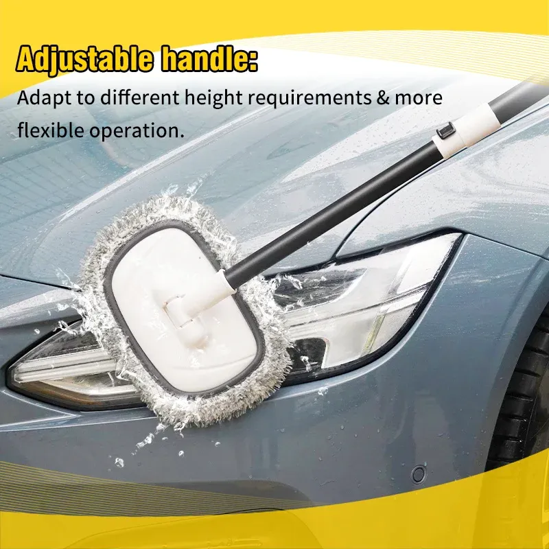 Brosse de lavage de voiture courbée à 15 degrés avec manche télescopique à 3 sections et long manche, outil de nettoyage automobile 4