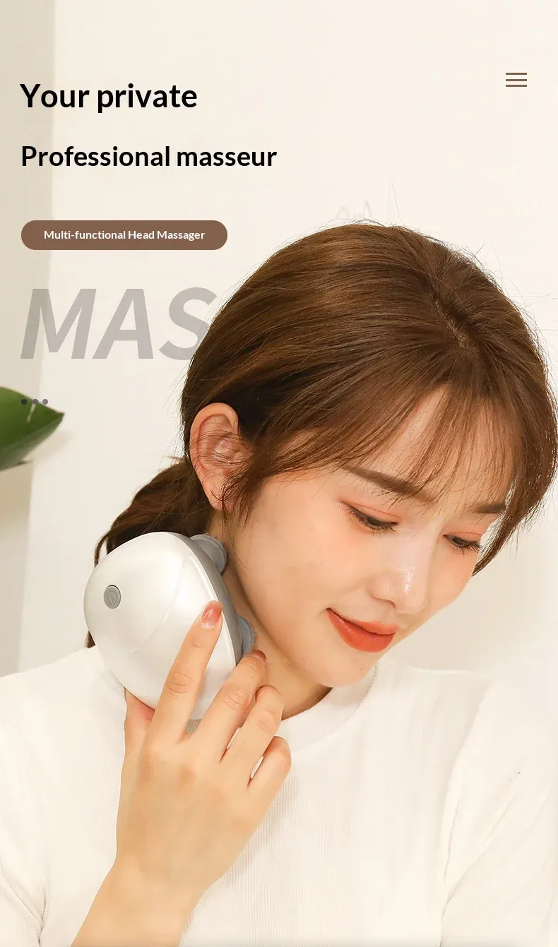 Masseur électrique vibrant et pétrissant pour le cuir chevelu