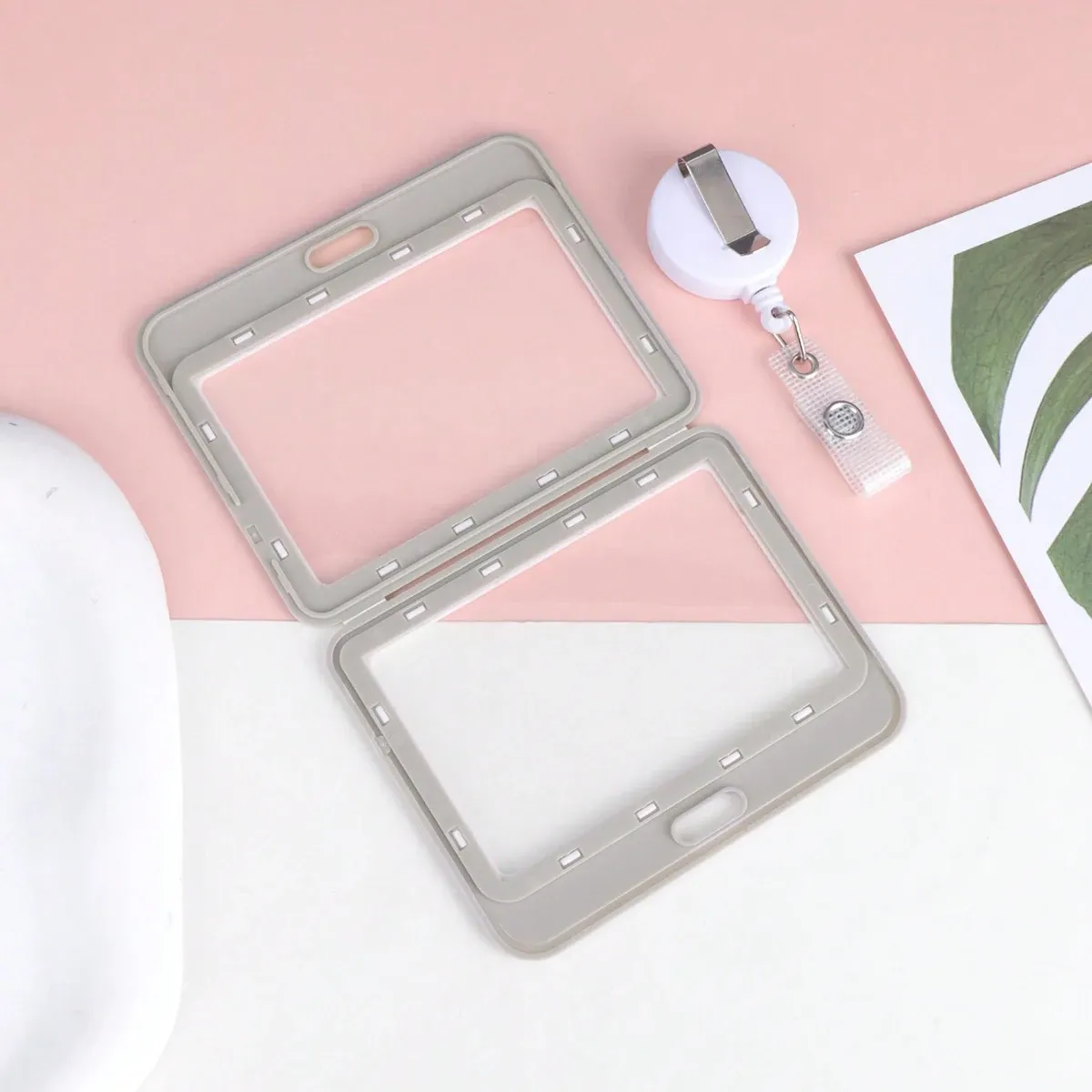 Cordon rétractable pour porte-badge d'identité, clip enrouleur transparent en plastique pour badges professionnels de bureau, porte-clés et carte scolaire 3