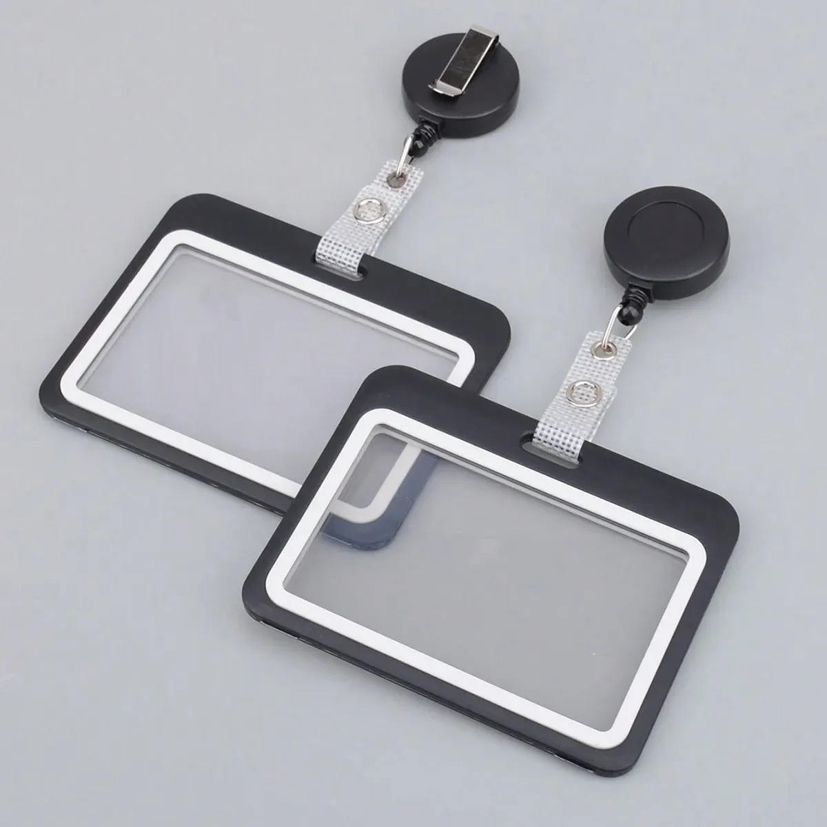 Cordon rétractable pour porte-badge d'identité, clip enrouleur transparent en plastique pour badges professionnels de bureau, porte-clés et carte scolaire 5