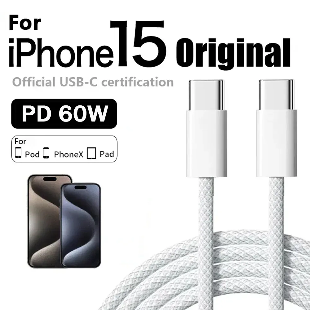 Chargeur rapide USB-C 60 W PD d'origine avec câble USB-C vers USB-C 6 A pour iPhone et Samsung S26
