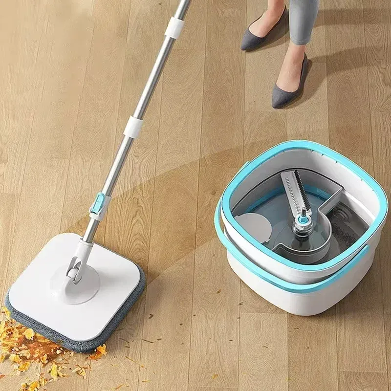 Serpillière rotative 360° avec seau à double compartiment, séparation de l'eau propre et de l'eau sale, essorage automatique sans contact 2