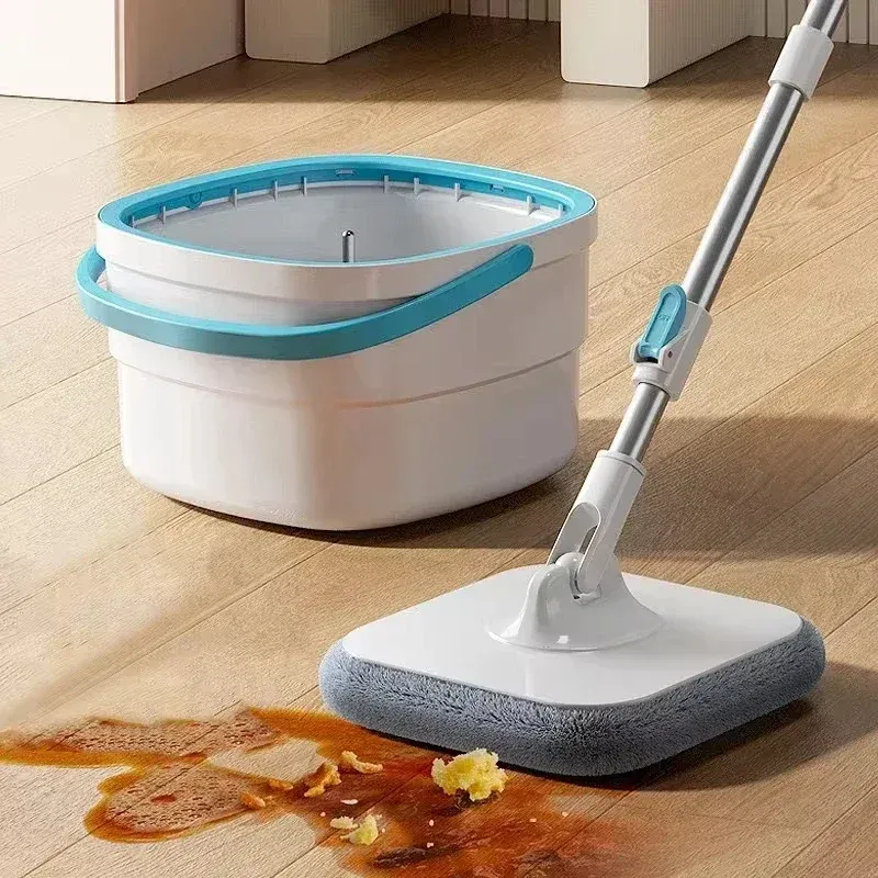 Serpillière rotative 360° avec seau à double compartiment, séparation de l'eau propre et de l'eau sale, essorage automatique sans contact 3