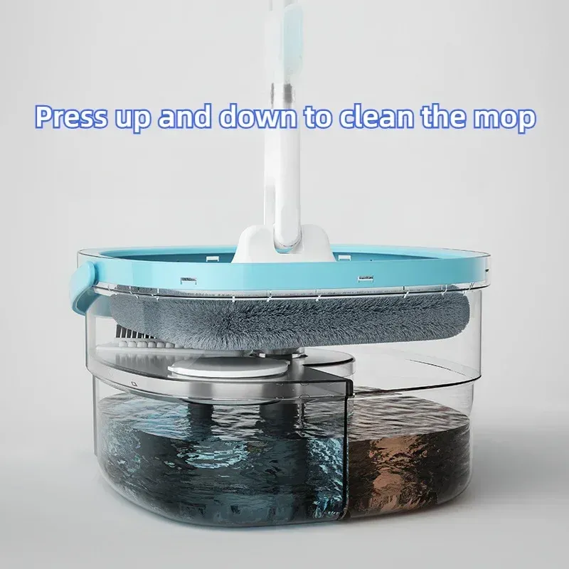 Serpillière rotative 360° avec seau à double compartiment, séparation de l'eau propre et de l'eau sale, essorage automatique sans contact 6