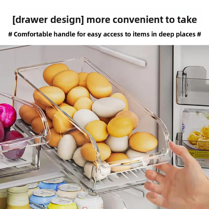 Boîtes organisatrices transparentes pour réfrigérateur en plastique, rangement pour œufs, légumes et fruits 4