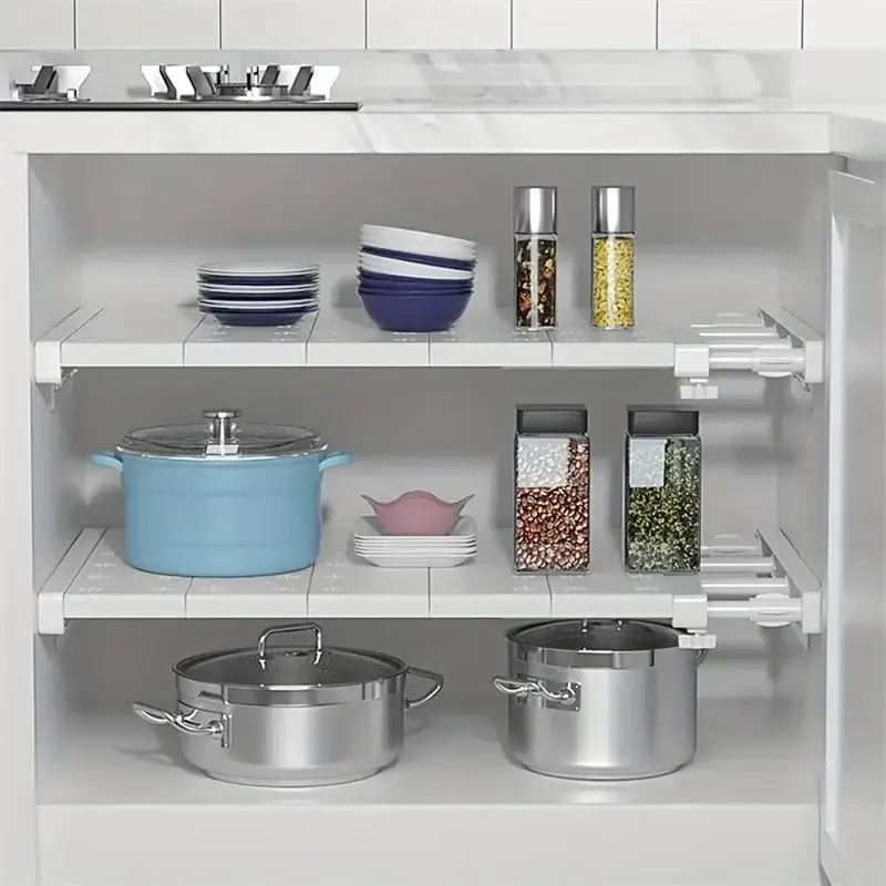 Séparateur extensible blanc, panneau de couches rétractables sans perçage pour le rangement de garde-robe, étagère de cuisine et de salle de bain, diviseurs de dortoir 4