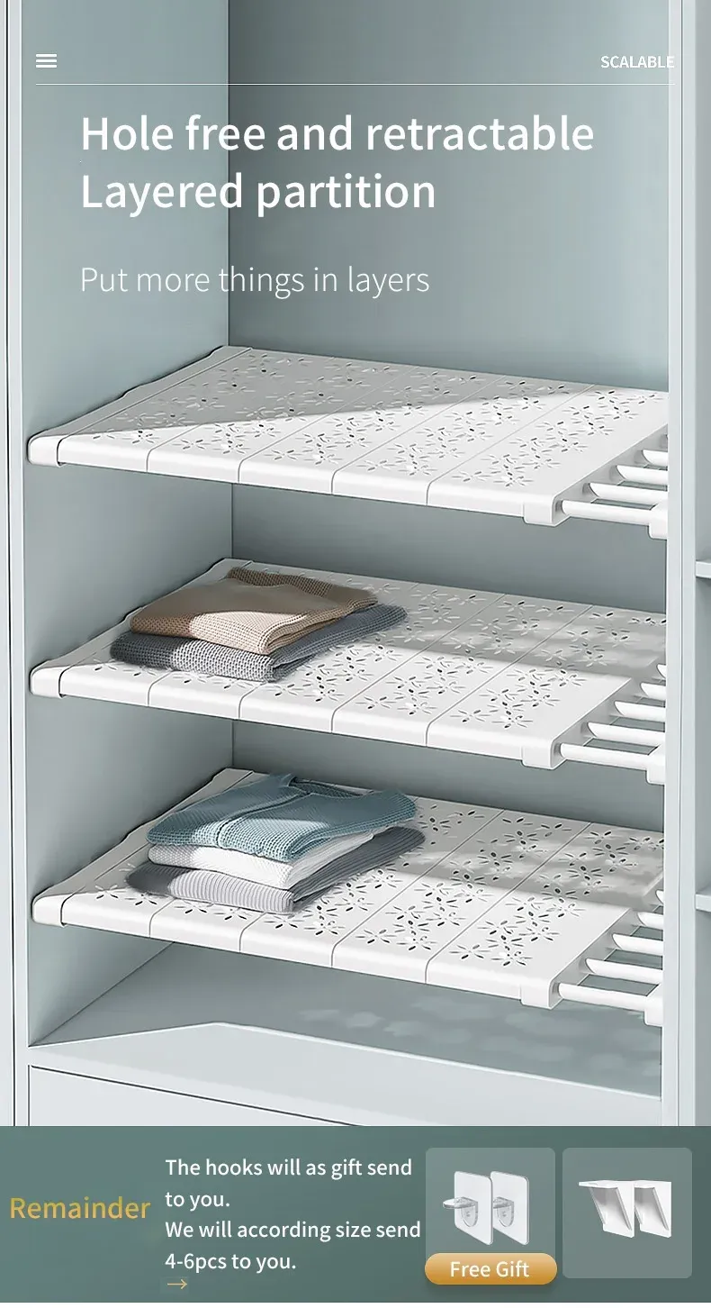 Séparateur extensible blanc installé dans une garde-robe
