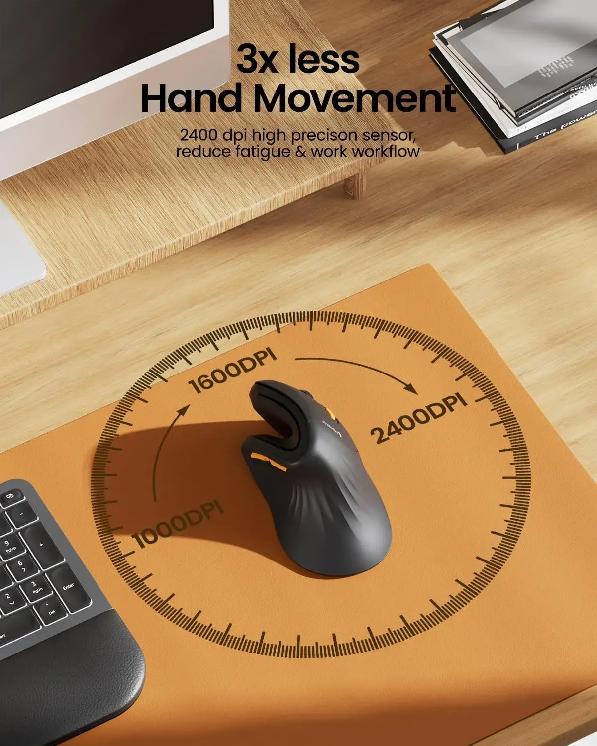 Souris verticale ergonomique sans fil compatible Mac, Windows, iPad et ordinateur, 3 connexions multi-appareils, DPI réglable 5